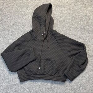 New Look Quilted Hoodie Womens Large Black Cropped Long Sleeve Drawstring Pocket
